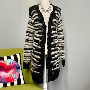 Nana Nucci Italy Black White Striped Cardigan Sweater Wool Alpaca